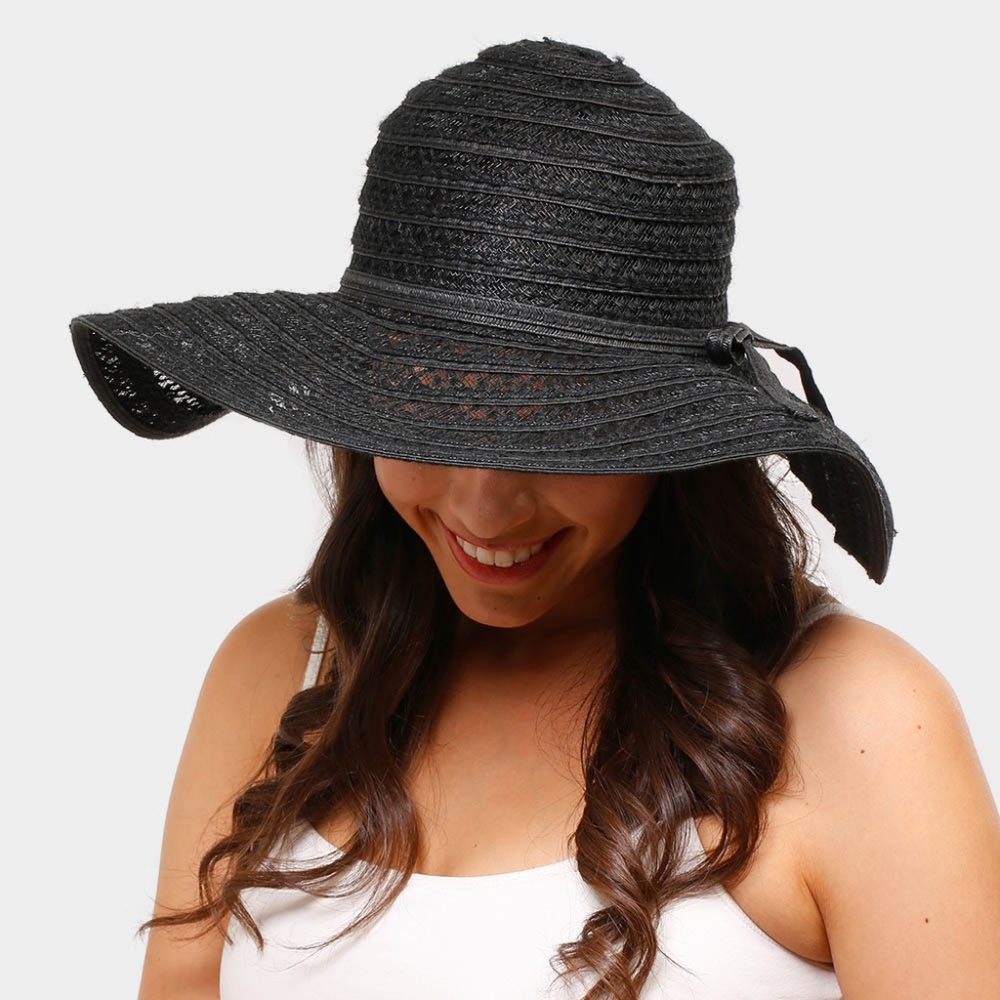 Linen Straw Floppy Sun Hat with Bow Band